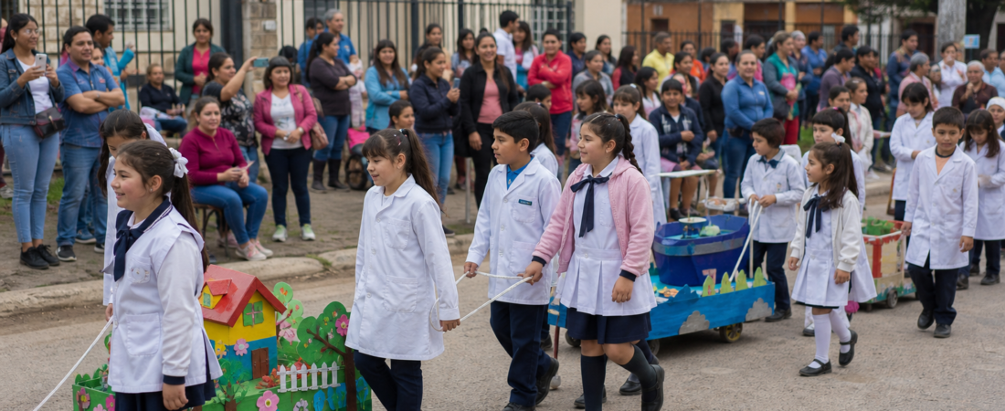 Perico: estudiantes del Colegio Cristo Rey participaron de un colorido desfile por la Fiesta Nacional de los Estudiantes